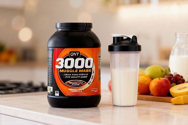 پودر گینر ماسل مس 3000 کیو ان تی مخلوط شده در شیکر