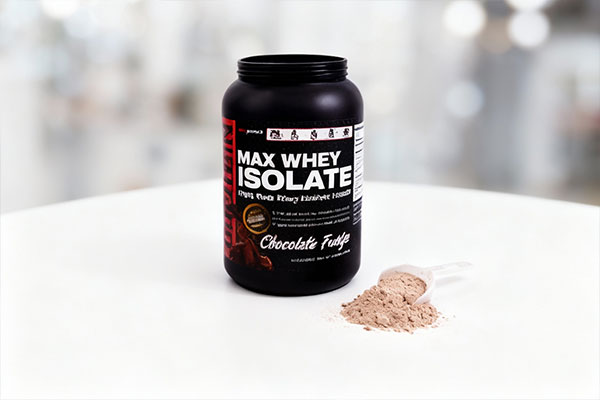 نمای نزدیک از پودر پروتئین وی ایزوله مکس ماسل نوتریشن