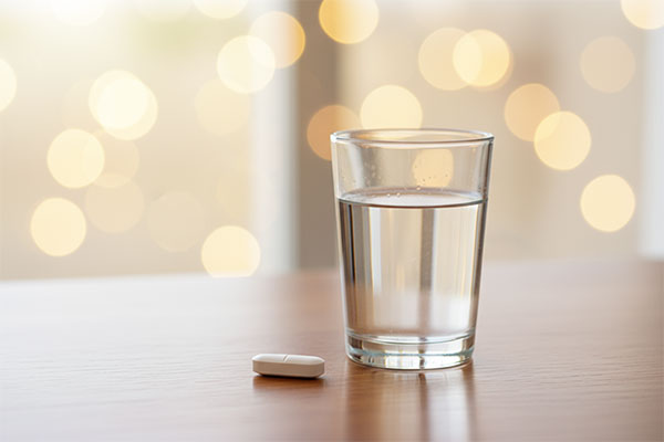 قرص وانا برن 500 کنار لیوان آب