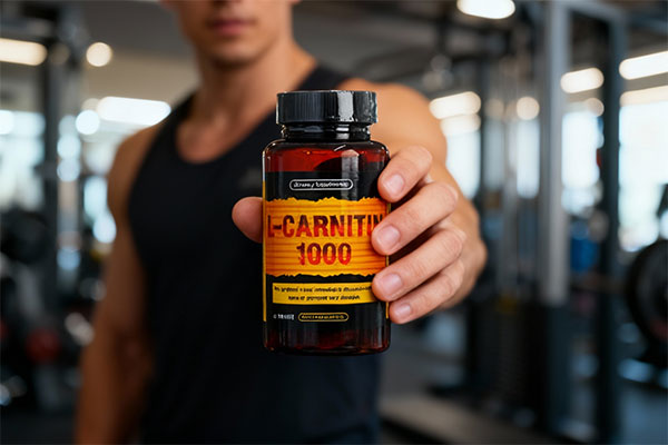 قرص ال کارنیتین ۱۰۰۰ دانا در دست ورزشکار در باشگاه