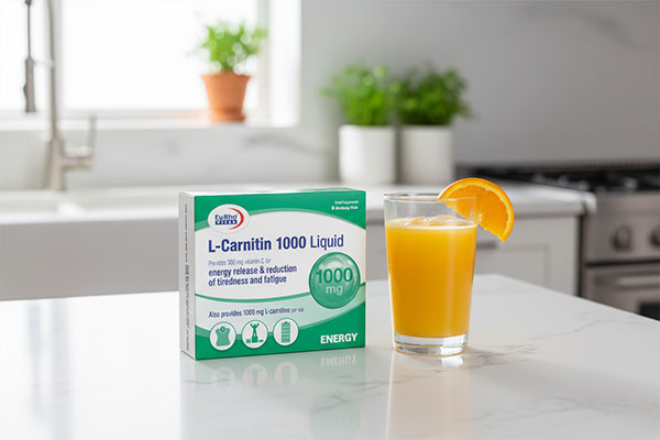 ویال ال کارنیتین یوروویتال کنار آب‌میوه پرتقال