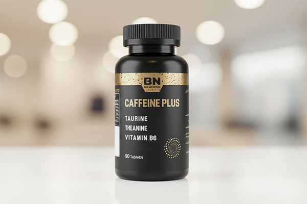 قرص کافئین پلاس بی اس کی روی سطح سفید