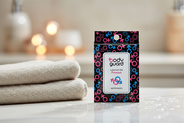 ژل روان‌کننده پریمیوم بادیگارد در کنار حوله