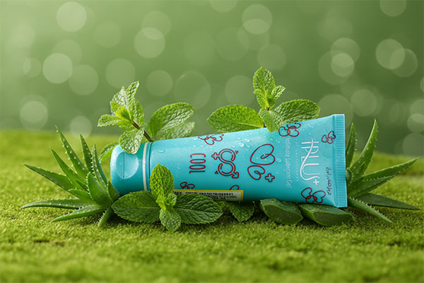 ژل آی پلاس آبی در کنار گیاهان نعناع و آلوئه ورا