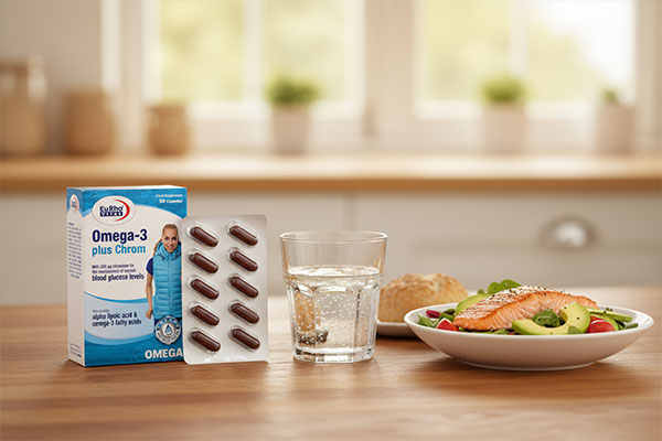 بسته‌بندی کپسول امگا 3 پلاس کروم یوروویتال