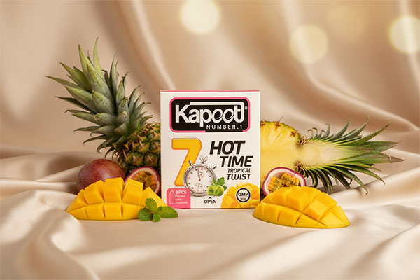 بسته‌بندی کاندوم تاخیری 7 Hot Time کاپوت با میوه‌های استوایی