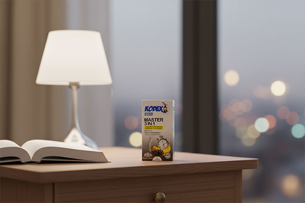 کاندوم مستر کدکس روی میز کنار تخت