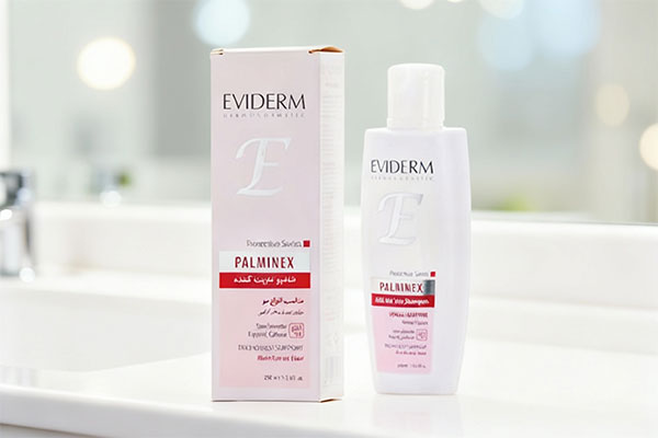 شامپو تقویت کننده پالمینکس اویدرم روی پیشخوان حمام