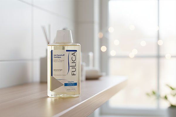 شامپو ضد شوره فولیکا روی قفسه حمام