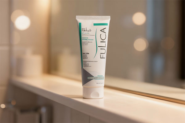 شامپو ضد خارش ملایم فولیکا روی قفسه حمام