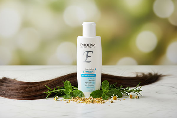 شامپو ضد شوره اکتوزینک اویدرم با موهای سالم و عناصر گیاهی