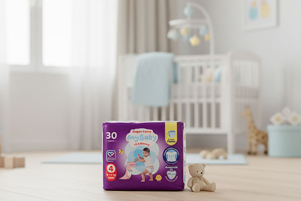 پوشک شورتی سایز 4 مای بیبی در محیط اتاق کودک