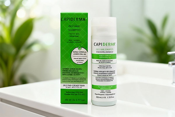 شامپو موهای چرب کپیدرما روی پیشخوان حمام