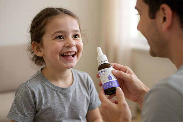 کودک در حال مصرف قطره هموزوم فورت