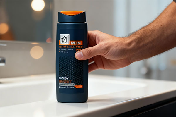 شامپو تقویت کننده مو انرژی بوست آقایان مای روی پیشخوان حمام
