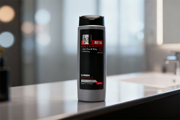 شامپو 3 در 1 مردانه کربن کلین مای روی پیشخوان حمام