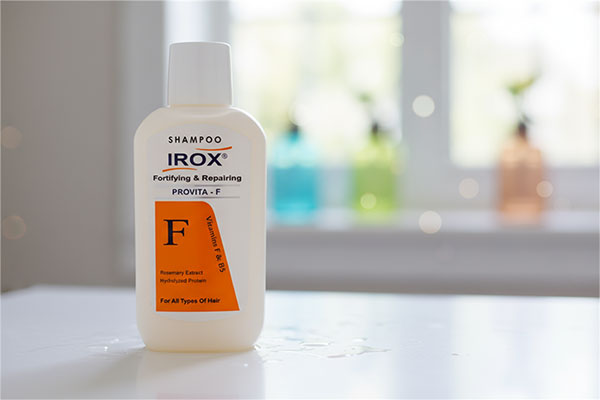 شامپو پرو ویتا اف ایروکس روی پیشخوان حمام