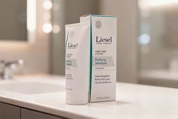 شامپو تقویت کننده موهای چرب لایسل روی پیشخوان حمام