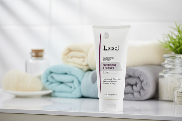 شامپو تقویت کننده موهای خشک لایسل روی قفسه حمام