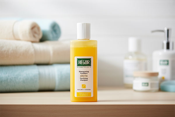 شامپو تقویت کننده کراتین هگور روی قفسه حمام