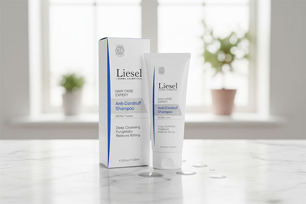 شامپو ضد شوره لایسل روی پیشخوان حمام