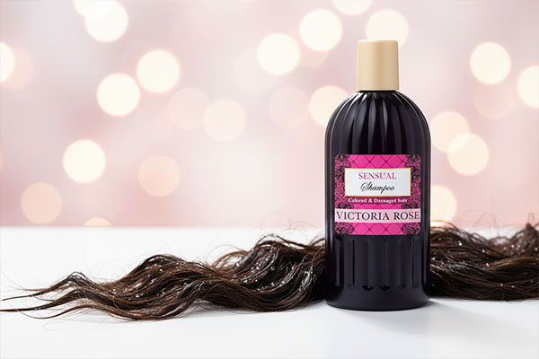شامپو سنشوال ویکتوریا رز کنار موهای خیس و براق
