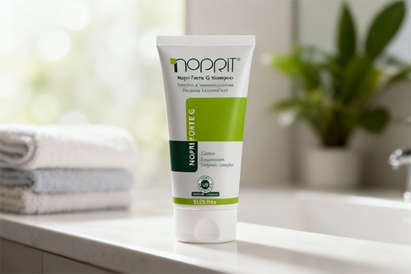 شامپو تقویت کننده نوپری فورت جی نوپریت روی پیشخوان حمام