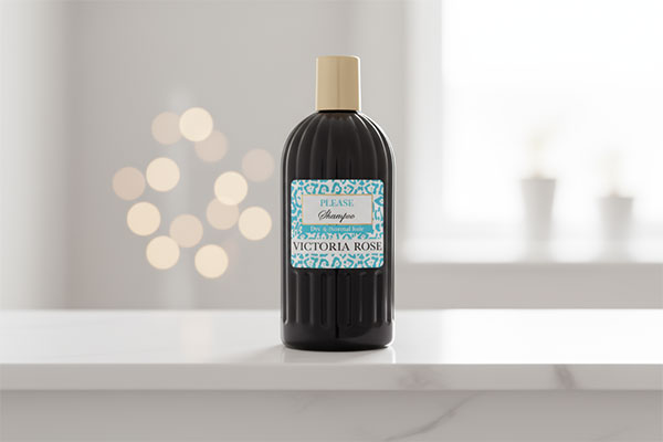 شامپو موهای خشک پلیز ویکتوریا رز 400 میلی لیتری روی قفسه حمام