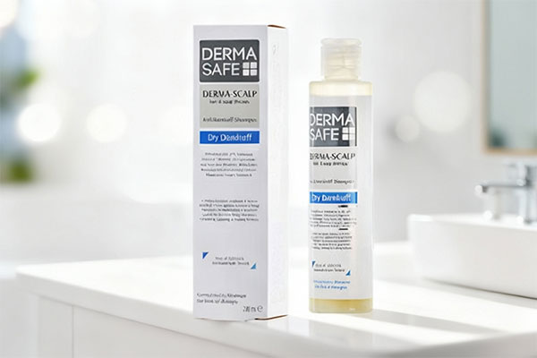 شامپو ضد شوره موهای خشک درما اسکالپ درماسیف روی میز حمام