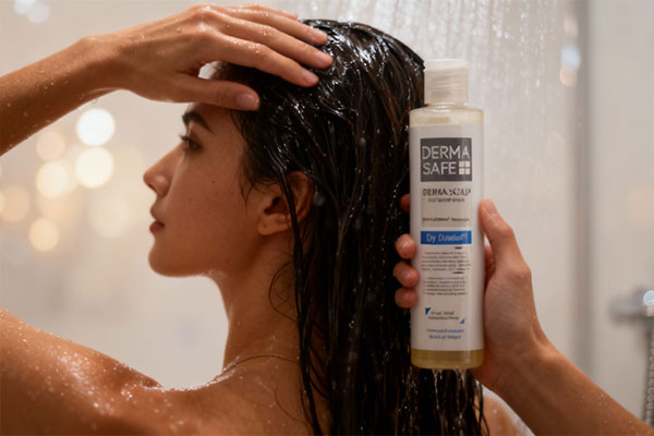 استفاده از شامپو ضد شوره موهای خشک درما اسکالپ در حمام