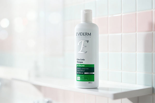 شامپو موهای چرب فوق ملایم اویدرم روی قفسه حمام