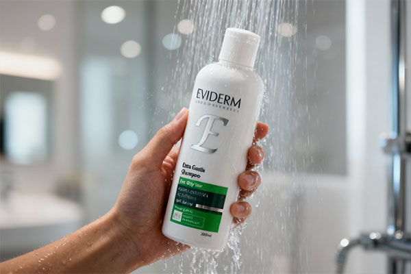 شامپو بدون سولفات اویدرم برای موهای چرب در حال استفاده