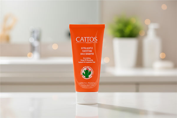 شامپو تقویت کننده اولترا جنتل کاتوس روی پیشخوان حمام
