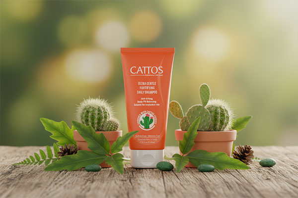 شامپو اولترا جنتل کاتوس در کنار عناصر طبیعی