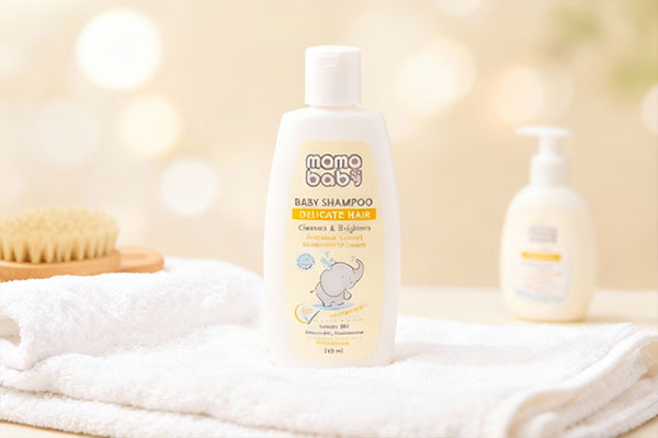شامپو سر نوزاد ماما بیبی در کنار وسایل مراقبت از کودک