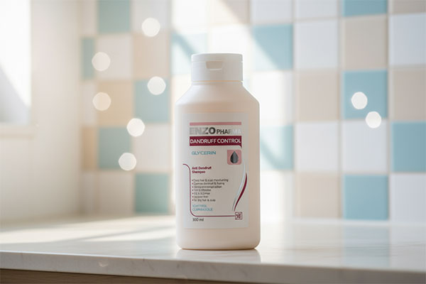 شامپو ضد شوره خشک اگزوفارما مای روی قفسه حمام