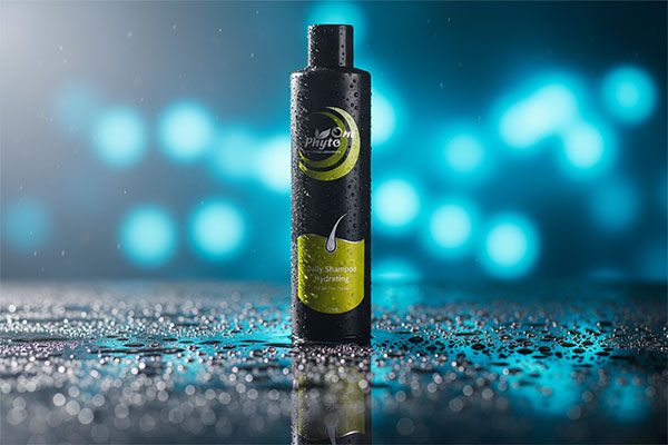 نمای نزدیک شامپو روزانه فیتو وان با قطرات آب