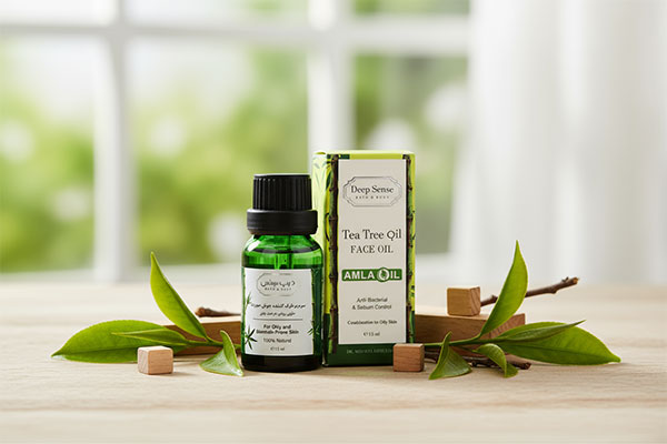 سرم ضد آکنه روغن درخت چای دیپ سنس در کنار عناصر طبیعی
