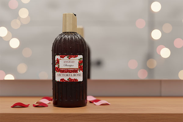 شامپو موهای رنگ شده آنجلو ویکتوریا رز روی قفسه حمام