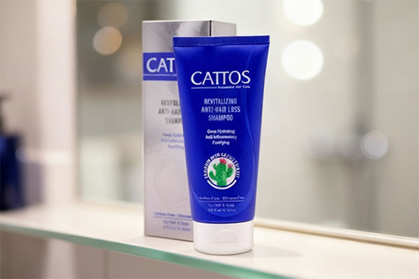 شامپو تقویت کننده موهای خشک کاتوس روی قفسه حمام