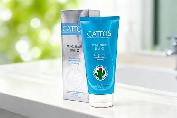 تصویر شامپو ضد شوره کاتوس روی پیشخوان حمام