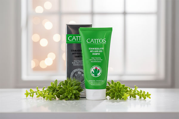 شامپو تقویت کننده موهای چرب کاتوس روی پیشخوان حمام