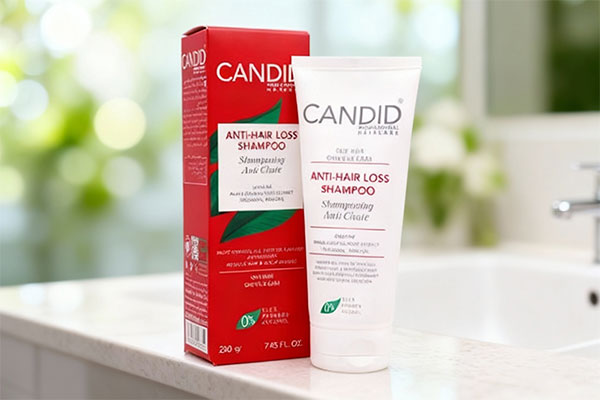 شامپو ضد ریزش موهای چرب کاندید روی پیشخوان حمام