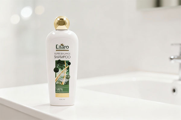 شامپو موهای چرب سوپر بالانس الارو روی پیشخوان حمام
