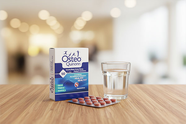 قرص استئوکینون هولیستیکا همراه با لیوان آب برای مصرف