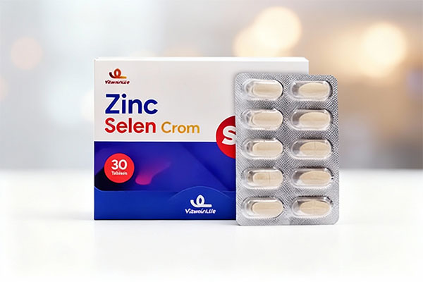 قرص سلن کروم زینک ویتامین لایف روی سطح سفید