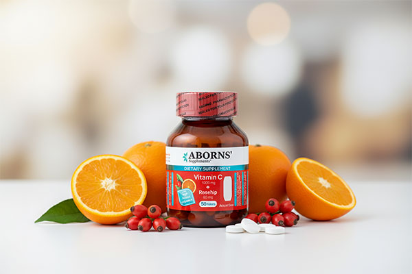 قرص ویتامین سی و رزهیپ ابورنز با پرتقال و میوه نسترن