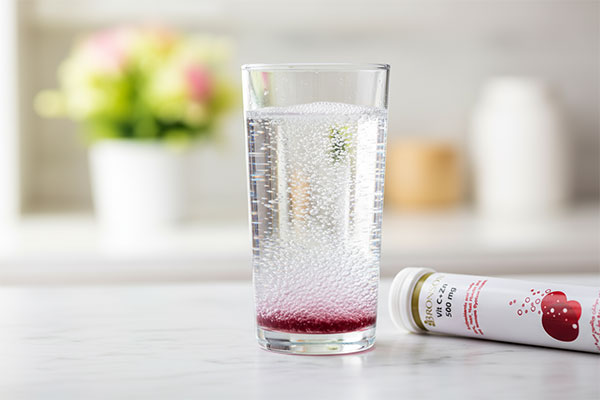 قرص جوشان ویتامین سی و زینک برونسون در حال حل شدن در آب