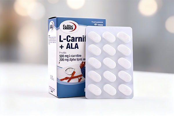 قرص ال کارنیتین + آ ال آ یوروویتال روی سطح سفید