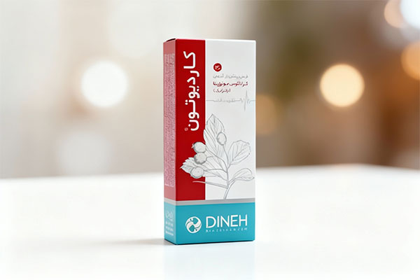 بسته‌بندی قرص کاردیوتون دینه روی سطح سفید